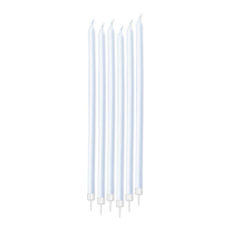 Candelina di cera Stelo lungo  15 Cm  di colore bianco  perlato    Pezzi  totale 6