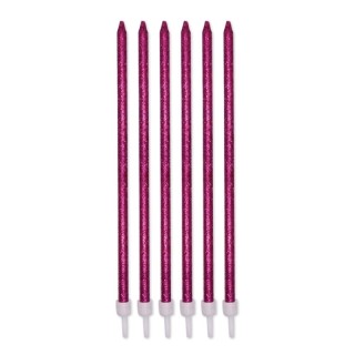 Candelina di cera Stelo lungo  15 Cm  di colore Fucsia con Glitter pz 12