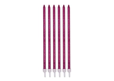 Candelina di cera Stelo lungo  15 Cm  di colore Fucsia con Glitter pz 12