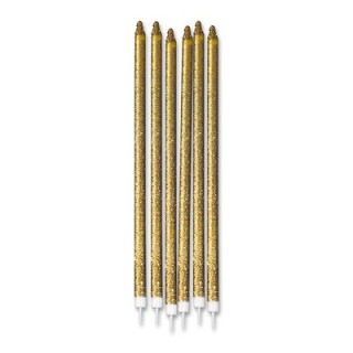 Candelina di cera Stelo lungo  15 Cm  di colore Oro   con Glitter pz 12