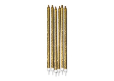 Candelina di cera Stelo lungo  15 Cm  di colore Oro   con Glitter pz 12