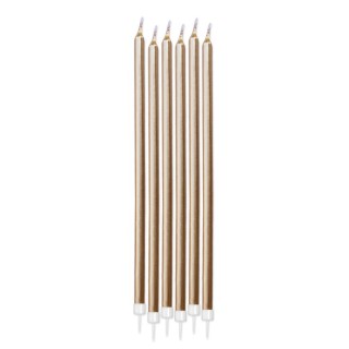 Candelina di cera Stelo lungo  15 Cm  di colore oro perlato    Pezzi  totale 6