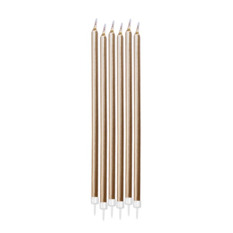 Candelina di cera Stelo lungo  15 Cm  di colore oro perlato    Pezzi  totale 6