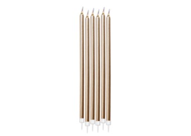 Candelina di cera Stelo lungo  15 Cm  di colore oro perlato    Pezzi  totale 6