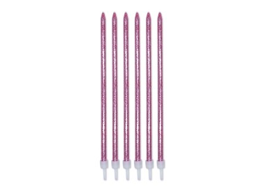 Candelina di cera Stelo lungo  15 Cm  di colore rosa con Glitter pz 12