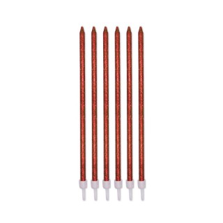 Candelina di cera Stelo lungo  15 Cm  di colore Rosse con Glitter pz 12
