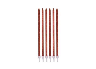 Candelina di cera Stelo lungo  15 Cm  di colore Rosse con Glitter pz 12