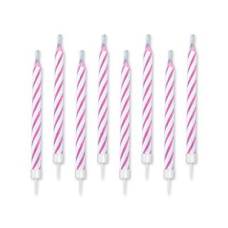 Candelina Magica (soffia che non si spenge ) di cera Stelo a Spirale  6 Cm  di colore rosa  e bianco BIG PARTY pz 10