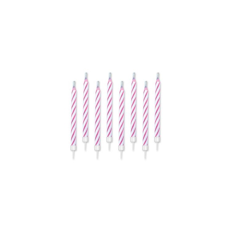 Candelina Magica (soffia che non si spenge ) di cera Stelo a Spirale  6 Cm  di colore rosa  e bianco BIG PARTY pz 10