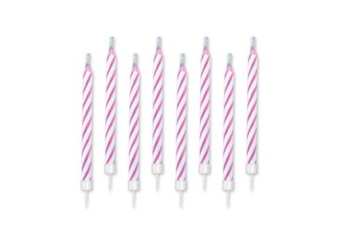 Candelina Magica (soffia che non si spenge ) di cera Stelo a Spirale  6 Cm  di colore rosa  e bianco BIG PARTY pz 10