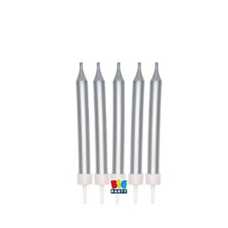Candelina Matita di cera Stelo Medio   9 Cm  di colore Argento Metal   pz 5