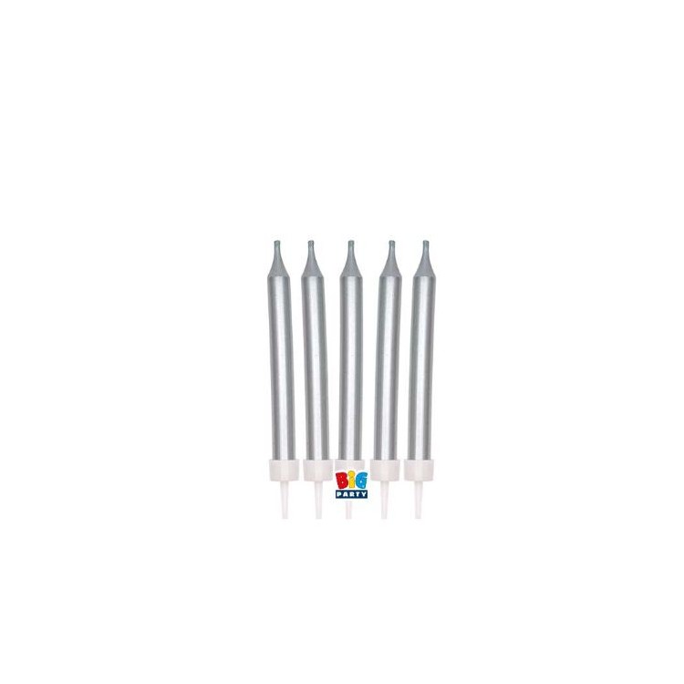 Candelina Matita di cera Stelo Medio   9 Cm  di colore Argento Metal   pz 5