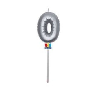 Candelina palloncino  numero 0 di cera  6 cm di colore argento Metal   pz 1