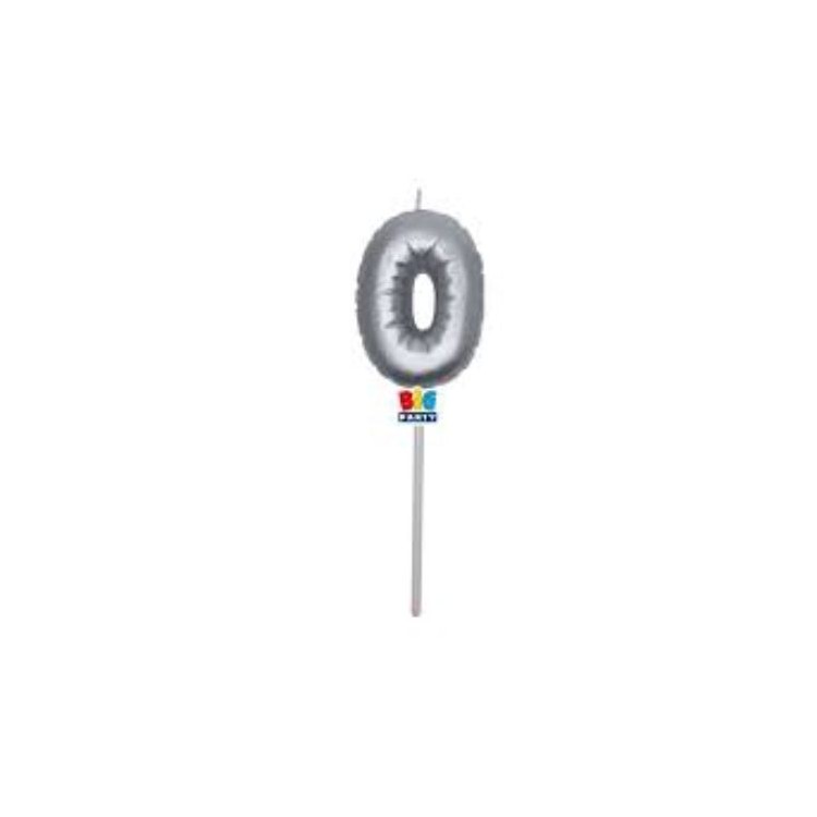 Candelina palloncino  numero 0 di cera  6 cm di colore argento Metal   pz 1