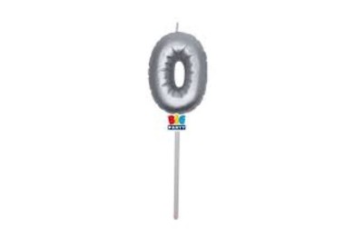 Candelina palloncino  numero 0 di cera  6 cm di colore argento Metal   pz 1