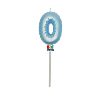 Candelina palloncino  numero 0 di cera  6 cm di colore Celeste  Perla    pz 1