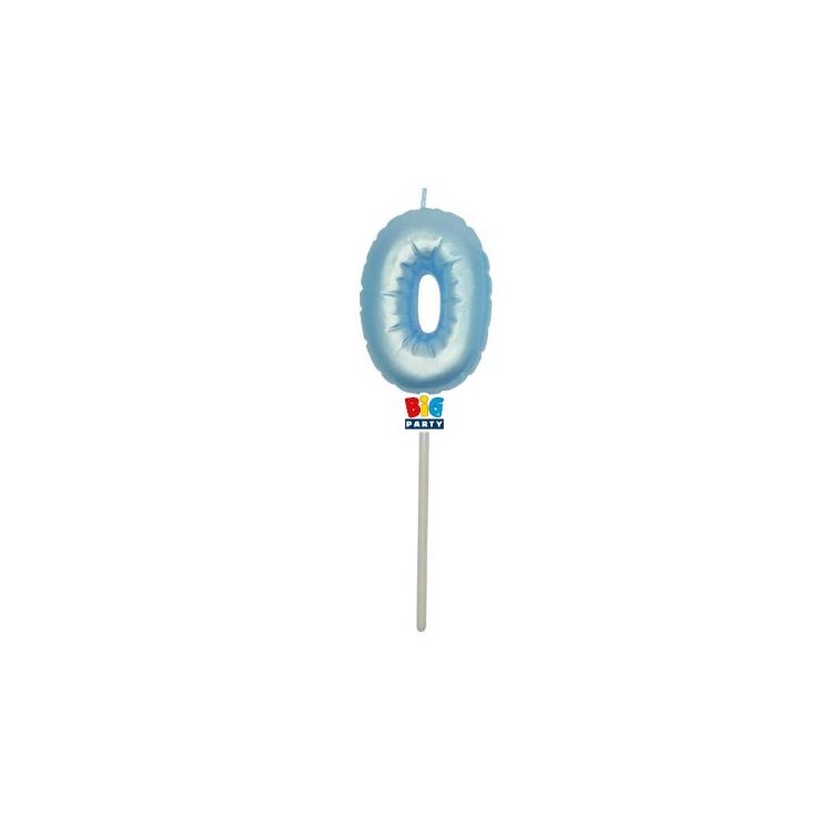 Candelina palloncino  numero 0 di cera  6 cm di colore Celeste  Perla    pz 1