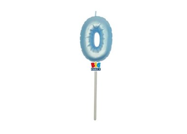 Candelina palloncino  numero 0 di cera  6 cm di colore Celeste  Perla    pz 1