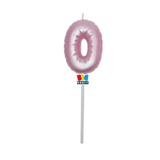 Candelina palloncino  numero 0 di cera  6 cm di colore Rosa Perla    pz 1
