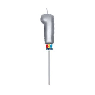 Candelina palloncino  numero 1 di cera  6 cm di colore argento Metal   pz 1