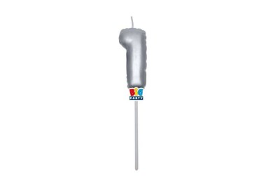 Candelina palloncino  numero 1 di cera  6 cm di colore argento Metal   pz 1