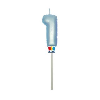 Candelina palloncino  numero 1 di cera  6 cm di colore Celeste  Perla    pz 1