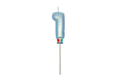 Candelina palloncino  numero 1 di cera  6 cm di colore Celeste  Perla    pz 1