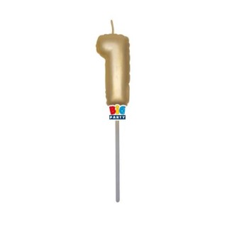 Candelina palloncino  numero 1 di cera  6 cm di colore Oro Metal   pz 1