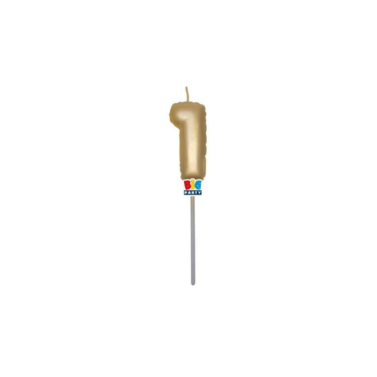 Candelina palloncino  numero 1 di cera  6 cm di colore Oro Metal   pz 1