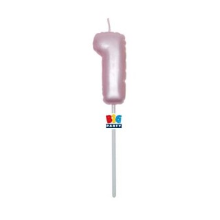 Candelina palloncino  numero 1 di cera  6 cm di colore Rosa Perla    pz 1
