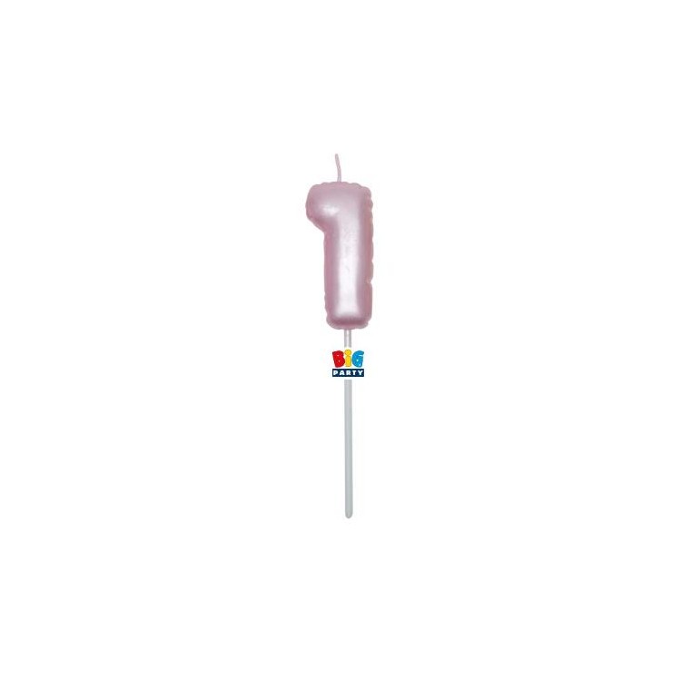 Candelina palloncino  numero 1 di cera  6 cm di colore Rosa Perla    pz 1