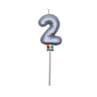 Candelina palloncino  numero 2 di cera  6 cm di colore argento Metal   pz 1