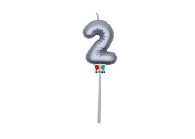Candelina palloncino  numero 2 di cera  6 cm di colore argento Metal   pz 1