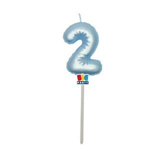 Candelina palloncino  numero 2 di cera  6 cm di colore Celeste  Perla    pz 1