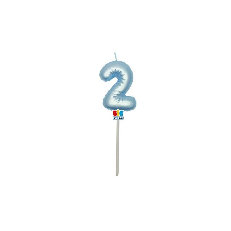 Candelina palloncino  numero 2 di cera  6 cm di colore Celeste  Perla    pz 1