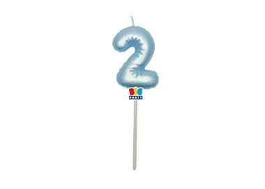 Candelina palloncino  numero 2 di cera  6 cm di colore Celeste  Perla    pz 1