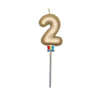 Candelina palloncino  numero 2 di cera  6 cm di colore Oro Metal   pz 1