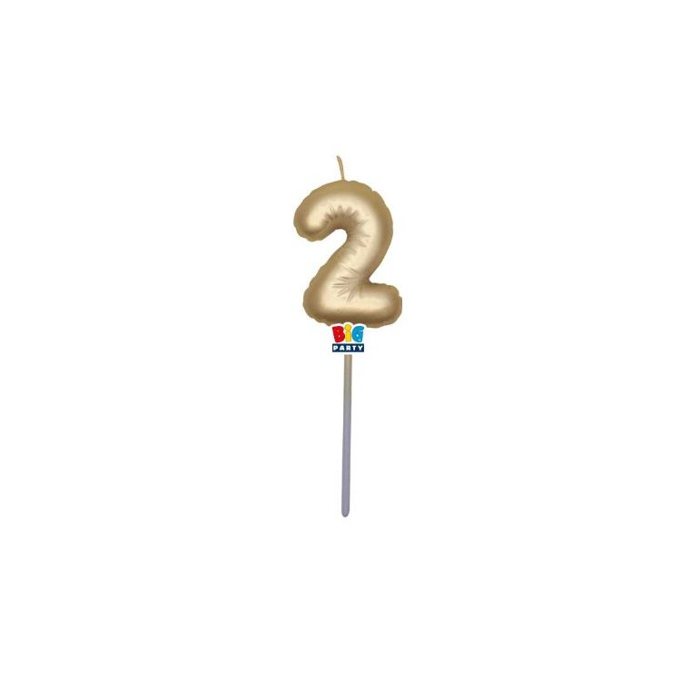Candelina palloncino  numero 2 di cera  6 cm di colore Oro Metal   pz 1