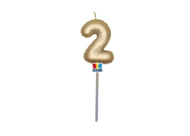 Candelina palloncino  numero 2 di cera  6 cm di colore Oro Metal   pz 1