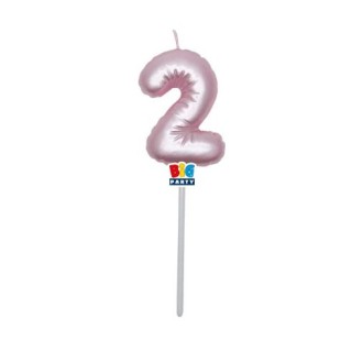 Candelina palloncino  numero 2 di cera  6 cm di colore Rosa Perla    pz 1