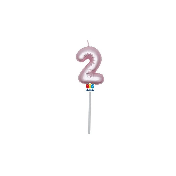 Candelina palloncino  numero 2 di cera  6 cm di colore Rosa Perla    pz 1