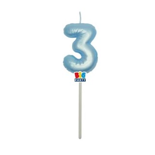 Candelina palloncino  numero 3 di cera  6 cm di colore Celeste  Perla    pz 1