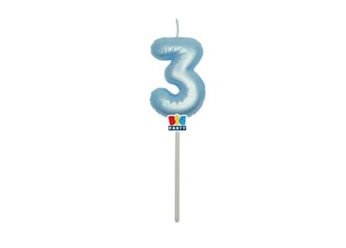 Candelina palloncino  numero 3 di cera  6 cm di colore Celeste  Perla    pz 1