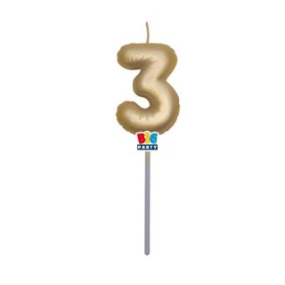 Candelina palloncino  numero 3 di cera  6 cm di colore Oro Metal   pz 1