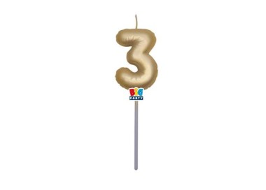 Candelina palloncino  numero 3 di cera  6 cm di colore Oro Metal   pz 1
