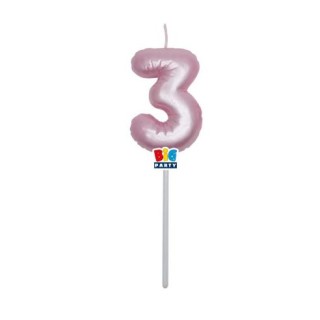 Candelina palloncino  numero 3 di cera  6 cm di colore Rosa Perla    pz 1