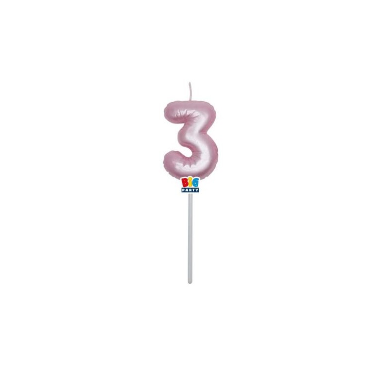 Candelina palloncino  numero 3 di cera  6 cm di colore Rosa Perla    pz 1