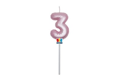 Candelina palloncino  numero 3 di cera  6 cm di colore Rosa Perla    pz 1