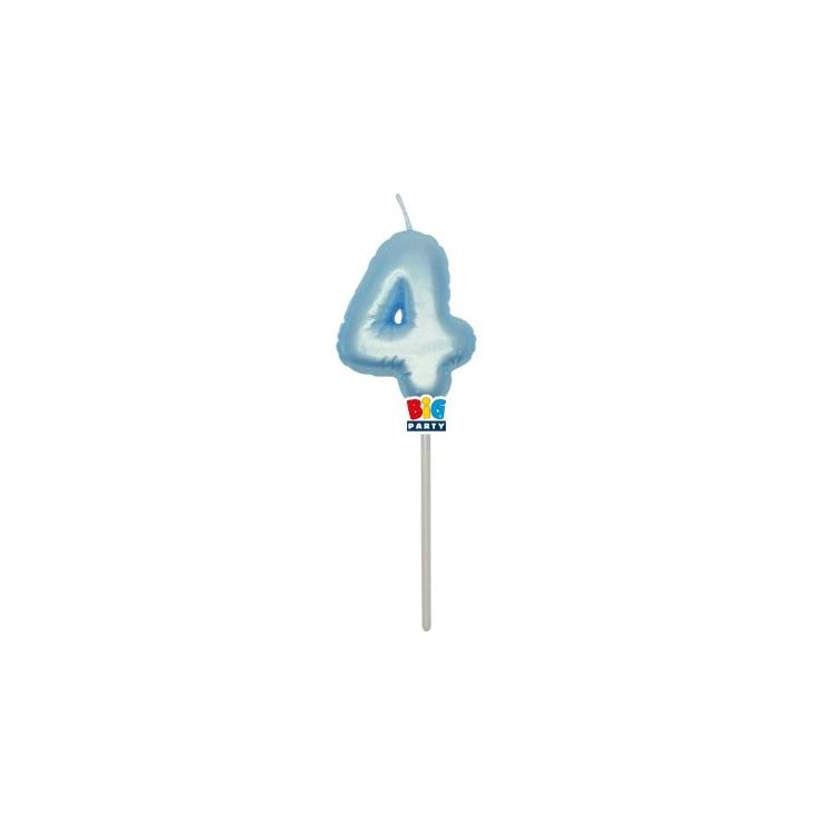 Candelina palloncino  numero 4 di cera  6 cm di colore Celeste  Perla    pz 1