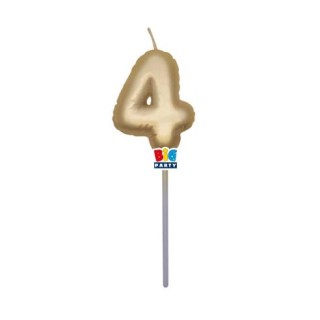 Candelina palloncino  numero 4 di cera  6 cm di colore Oro Metal   pz 1